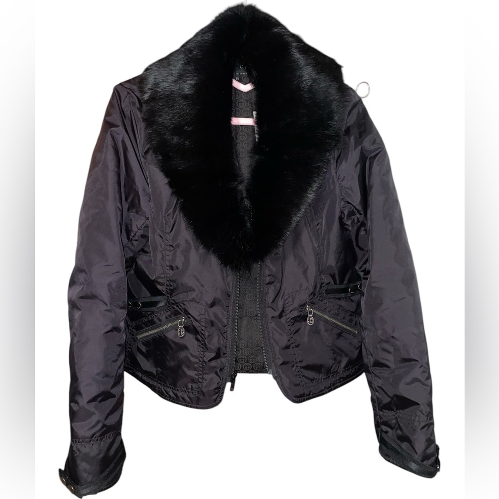 Gucci nylon jacket with detachable rabbit fur collar designed by Tom Ford.